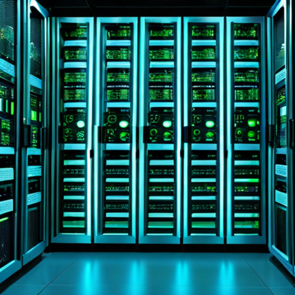 서버 관리의 자동화와 웹 기술 - **Prompt:** A highly advanced, futuristic server room or data center, meticulously managed by a glow...