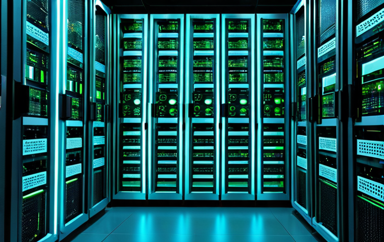 서버 관리의 자동화와 웹 기술 - **Prompt:** A highly advanced, futuristic server room or data center, meticulously managed by a glow...