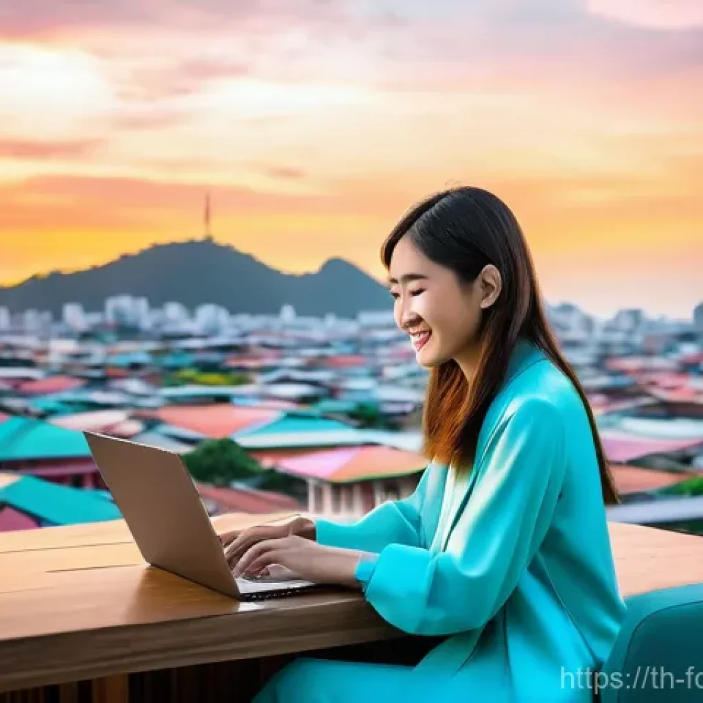웹 기반 관광 서비스의 발전 전망 - **Prompt:** A smiling young Thai woman in her late 20s, dressed in a fashionable yet modest casual o...