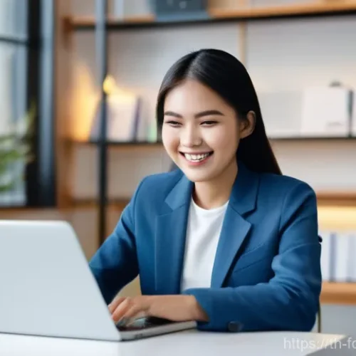 AI 챗봇과 웹 기술의 융합 예측 - **Prompt 1: Seamless AI Chatbot Interaction**
    "A smiling young Thai woman in her early twenties,...