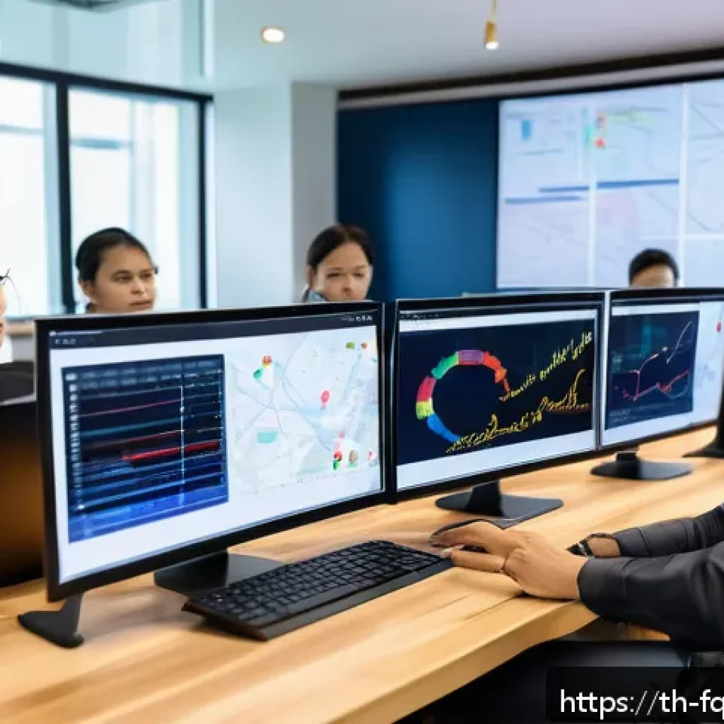 자율주행 웹 서비스의 미래 기술 - A modern digital workspace scene showcasing a diverse Thai software development team collaborating o...
