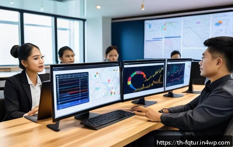 자율주행 웹 서비스의 미래 기술 - A modern digital workspace scene showcasing a diverse Thai software development team collaborating o...